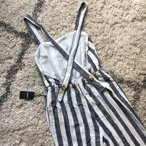 Linen Blend Striped Jumpsuit